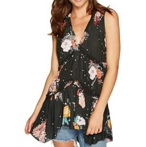 Free People "Purple Haze" Black Tiered Tunic Dress Size Small